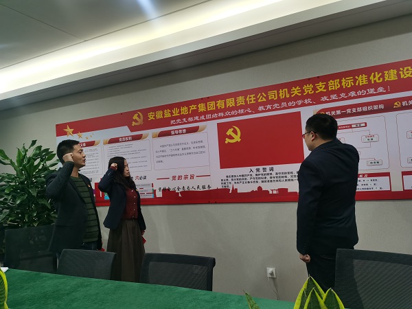 安徽鹽業(yè)地產集團機關第一黨支部開展“佩黨徽、誦誓詞、贈黨章、上黨課”黨員教育活動